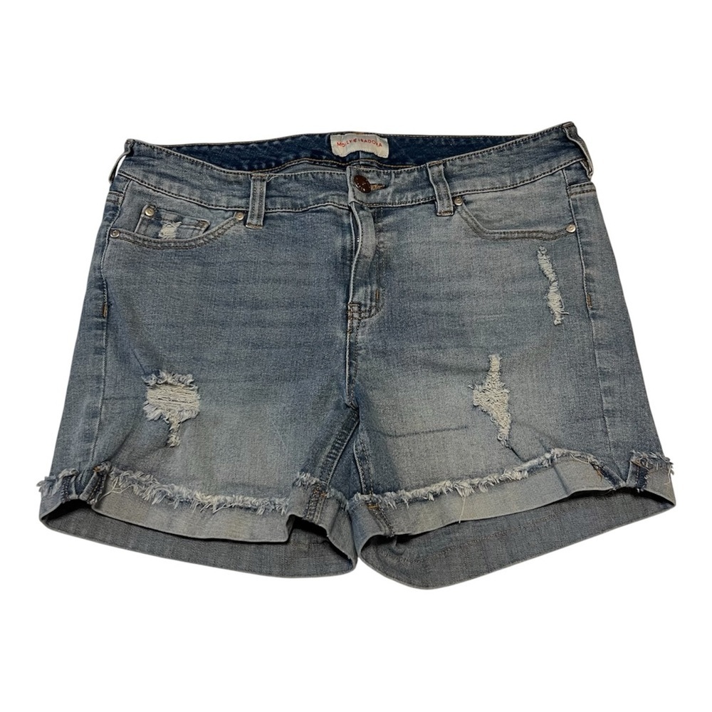 Distressed Jean Shorts Size 14 Mid Rise Medium Wash Denim Summer Festival Beach